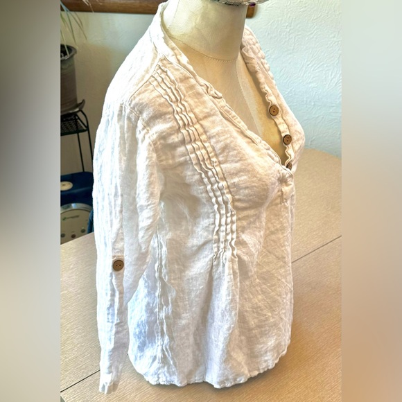 VIOLA BORGHI PLEATED V NECK BLOUSE - Picture 3 of 13